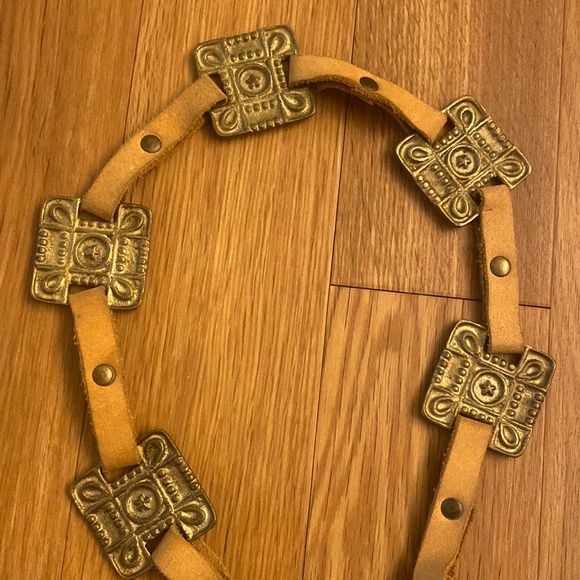 Vintage Ashley Stewart Brass Western Country Style Square Concho Belt - Picture 2 of 6